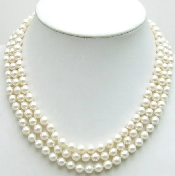 

AAA+ GRADE 3 Strings perfect round 6-7MM freshwater PEARL NECKLACE WITH Gold CLASP -5358 Wholesale/retail Free shipping