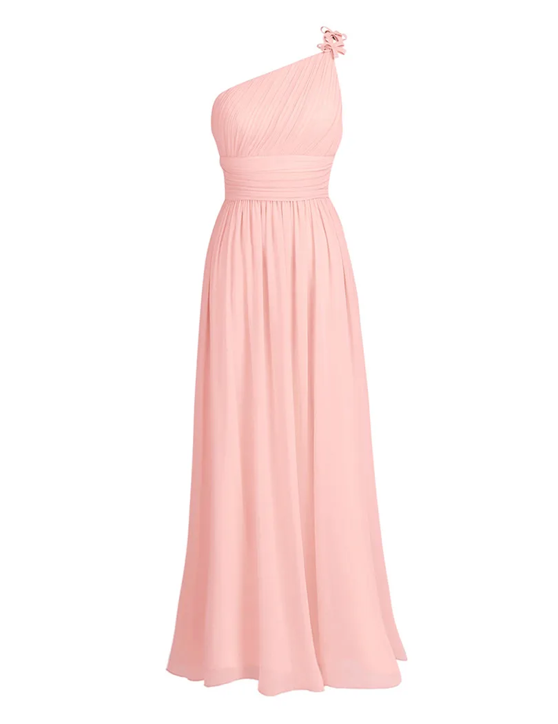 Pearl Pink Длинное шифоновое платье подружки невесты TiaoBug es на одно плечо, светильник с бисером, зеленое, черное, бордовое, темно-Фиолетовое, серое платье подружки невесты - Цвет: Pearl Pink