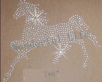 

Free shipping AB white crystal HORSE L 1col IRON-ON RHINESTONE CRYSTAL CUSTOM BLING Motif TSHIRT TRANSFER PATCH