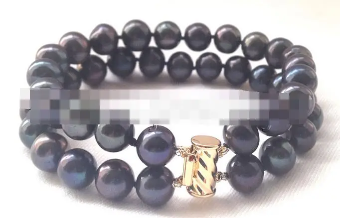 

1839 2row natural black round freshwater pearl bracelet