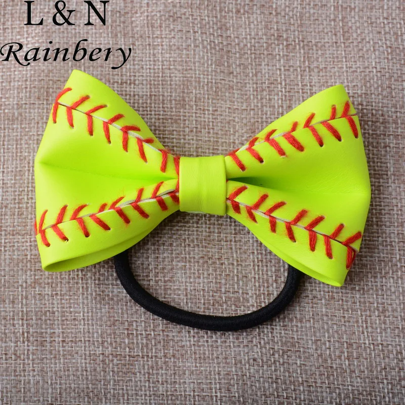 

Rainbery Wholesale 2018 Baseball Softball Football Leather Hair Jewelry Flower Hair Clip Bow Tie Woven Leather Hair Jewelry