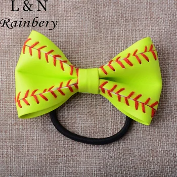 

Rainbery Wholesale 2020 Baseball Softball Football Leather Hair Jewelry Flower Hair Clip Bow Tie Woven Leather Hair Jewelry