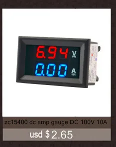 Zc15400 DC Amp Датчик DC 100 В 10A Вольтметр Амперметр синий и красный цвета LED AMP двойной цифровой вольтметр Gauge амперметр