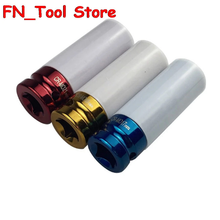 

3Pcs 17mm 19mm 21mm 1/2IN Colorful sleeve Tire protection sleeve Wall Deep Impact Nut Socket Alloy Wheel