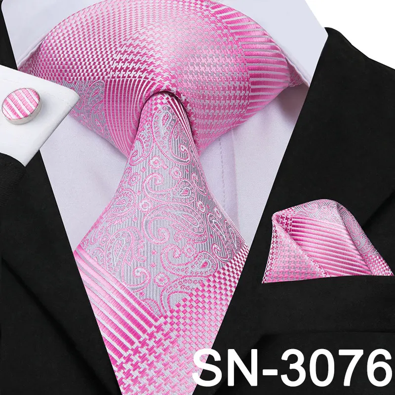 SN-3076 Hi-Tie Шелковый мужской галстук розовый цветочный галстук для мужчин Роскошный шелковый галстук платок модный дизайнерский бизнес Свадебный мужской галстук s - Цвет: SN-3076