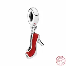 Яркое серебро 925 пробы, Красная эмаль, яркая обувь на шпильке очаровательные бусины-Подвески DIY Fit PANDORA Подвески для изготовления ювелирных изделий FL589
