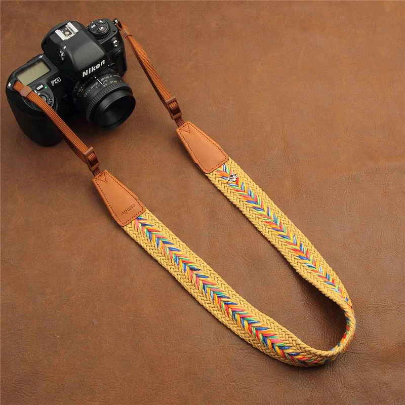 

Cami-in Colorful Weaved Cotton + Cow Leather Camera Shoulder Neck Strap Universal Carrying Belt Adjustable for Canon Nikon Sony