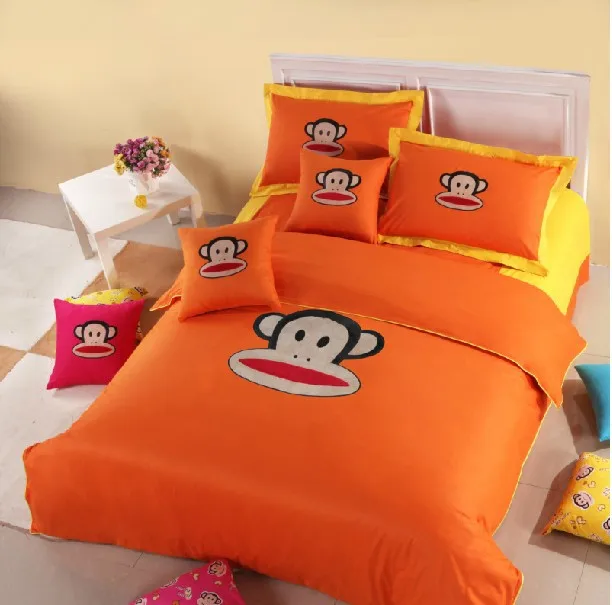 Free Shipping,orange bedding set, cute orange monkey bedding sets,funny