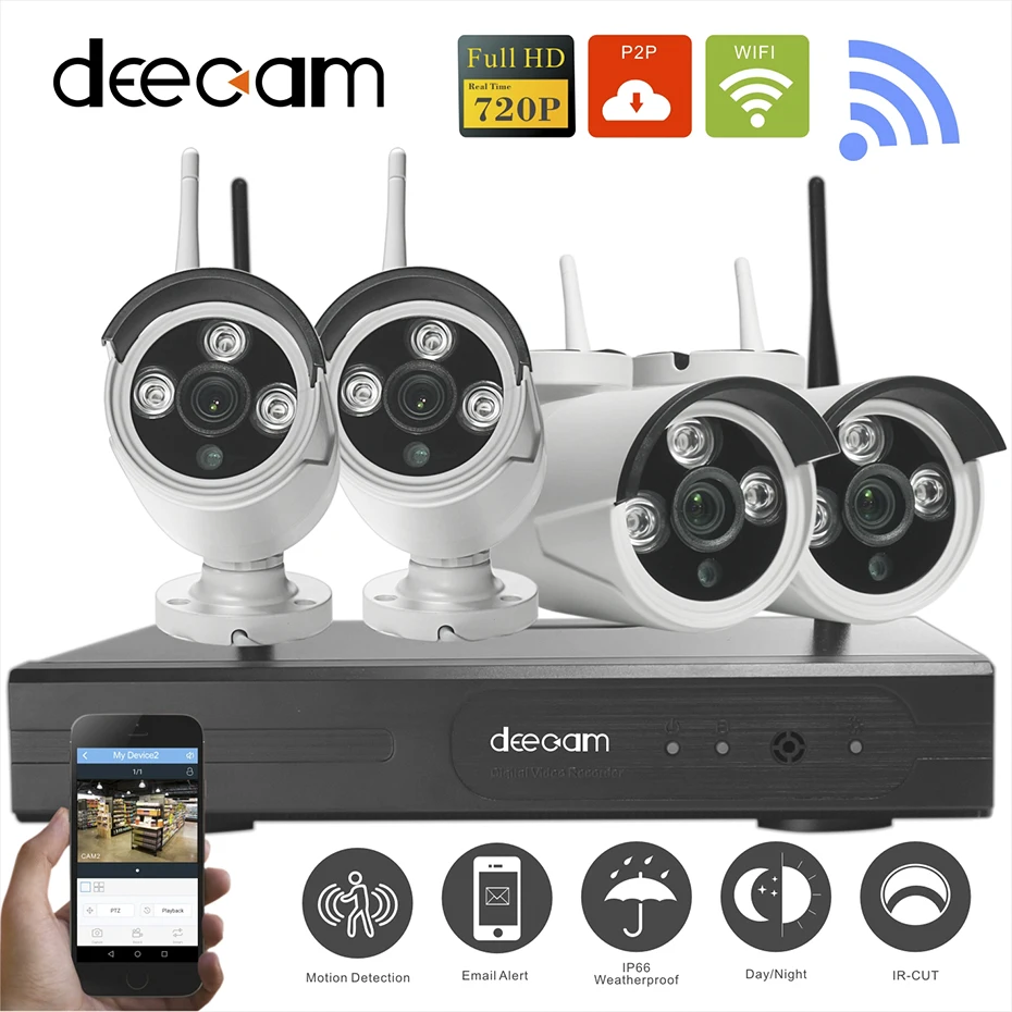 Deecam 4-канальный ИК HD домой безопасности Wifi беспроводной IP камеры системы 720P CCTV