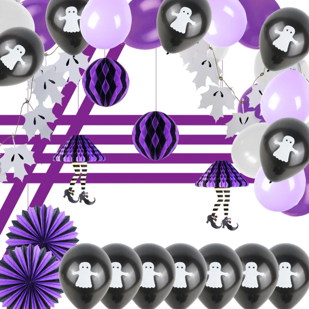 Black Purple White 37pcs Halloween Party Decoratio...