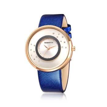 

REBIRTH Brand Womens PU Strap Wrist Watches Gold Case Fashion Rhinestone Simple Dial Japan Movement Dress Ladies Quartz Watch