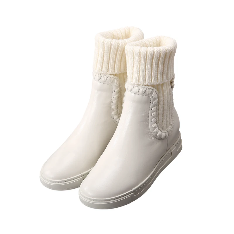 

2018 winter new Korean wild plus cashmere Martin boots white leather boots flat autumn and winter in tube boots