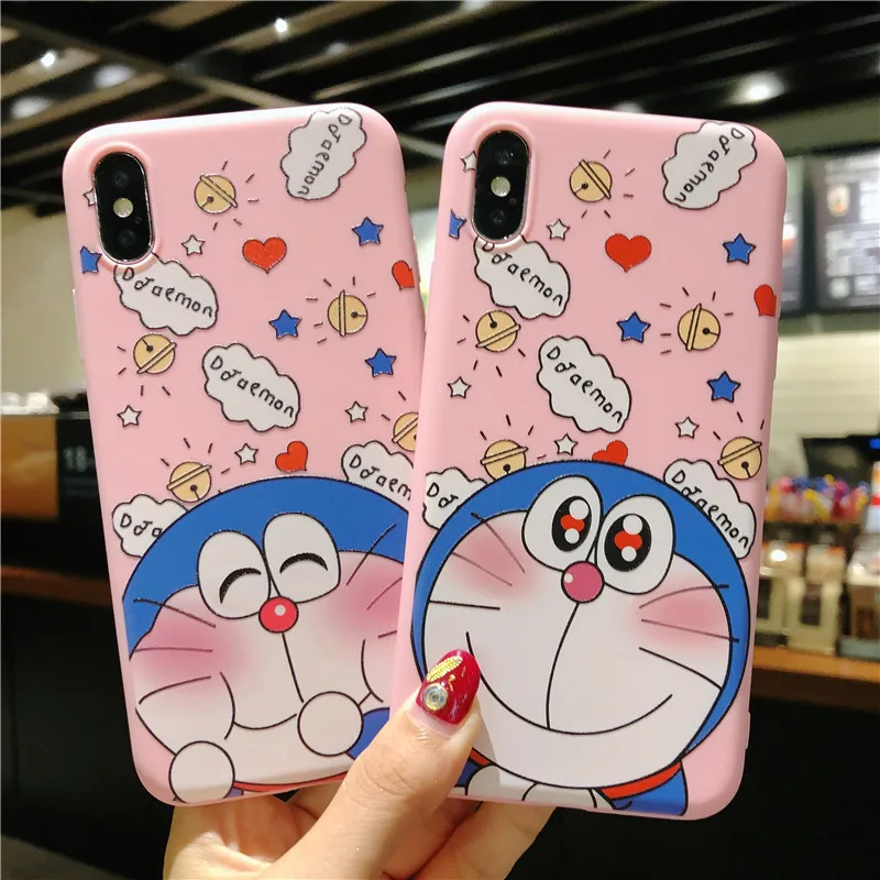 Розовый Мягкий силиконовый чехол Doraemon для телефона iPhone 7 8 Plus 6 6s 5 5S SE задняя крышка