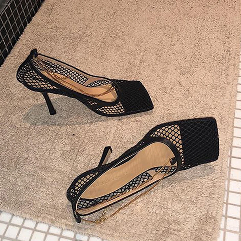 Г., сетчатые туфли на высоком каблуке женские туфли-лодочки на необычном каблуке с квадратным носком и вырезами женская обувь для вечеринок