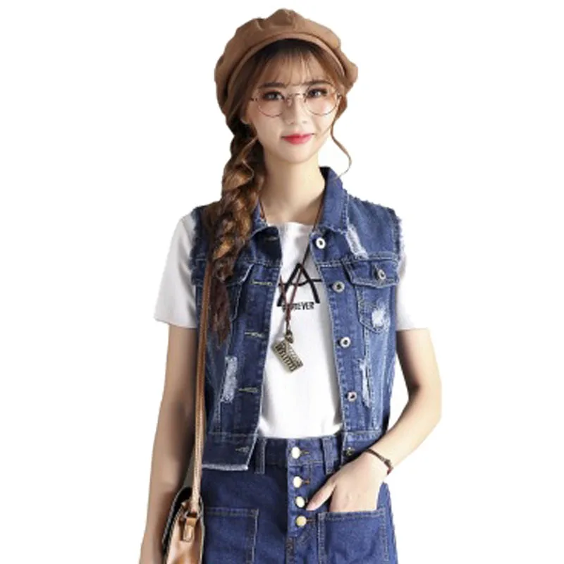 

2019 Spring Summer Jacket Women Sleeveless Cardigan Ladies Jeans Waistcoats Long Denim Vest Women Slim Basic Jackets ZY4453