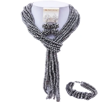 

Pretty Silver Color African Nigerian Women Crystal Bridal Jewelry Sets for Engagement 10C-WJ-15