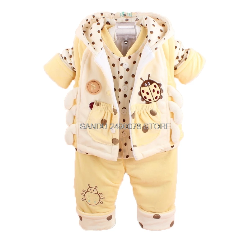 Зимний детский комплект из 3 предметов для маленьких девочек и мальчиков, милый теплый комбинированный жилет+ топ+ штаны, комбинезон для новорожденных