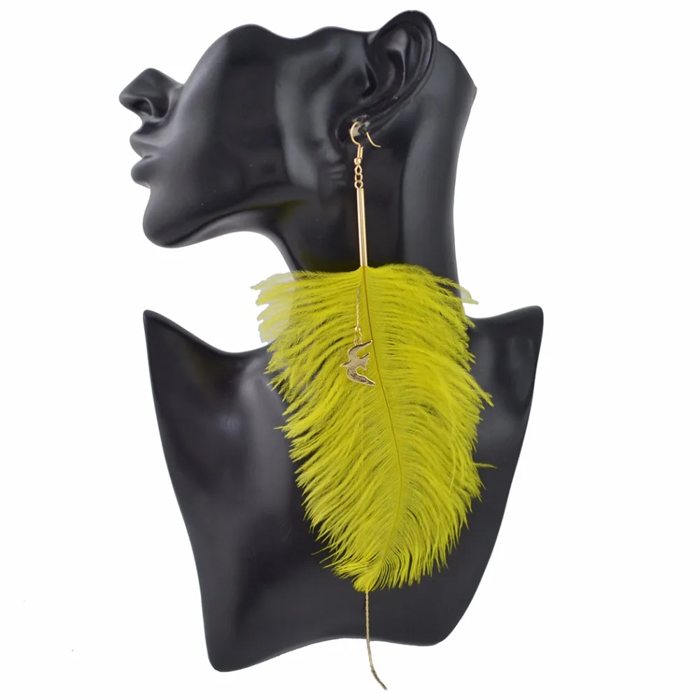 

1 PC Big Black White Yellow Feather Pendants Long Drop Earrings For Women Winter European Fashion Dangle Earing Jewelry oorbelle