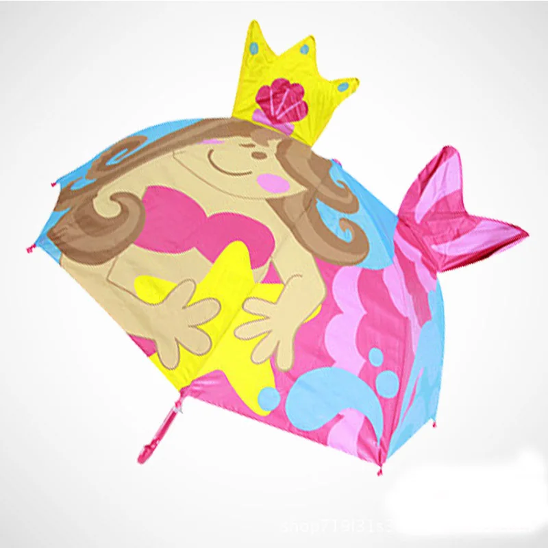 Мультяшный детский зонтик, анимационный, креативный, длинный, с 3D ушками, моделирование, детский зонтик с принтом для мальчиков и девочек, детские инструменты YS050 - Цвет: Цвет: желтый