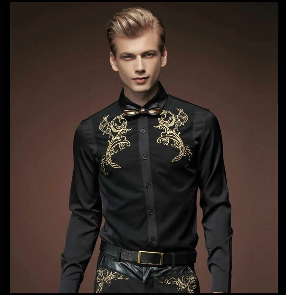 FANZHUAN, мужская рубашка с вышивкой, осень, индивидуальная Черная Мужская рубашка, Новое поступление, с длинным рукавом, повседневная, приталенная, мужские рубашки