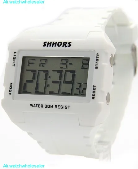 DW354A Rectangular White Watchcase Chronograph BackLight Men Women Digital Watch
