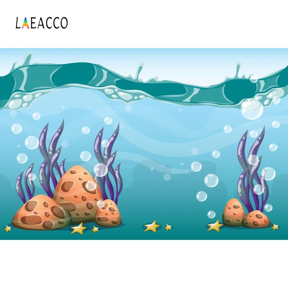 

Laeacco Cartoon Coral Seabed Underwater Baby Portrait Photography Background Custom Photographic Backdrops For Photo Studio