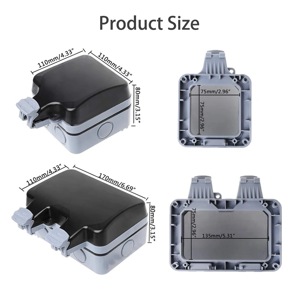Electrical Socket EU Socket IP66 Waterproof outdoor plug Wall Socket Outlet Power for Garden Garage Basement