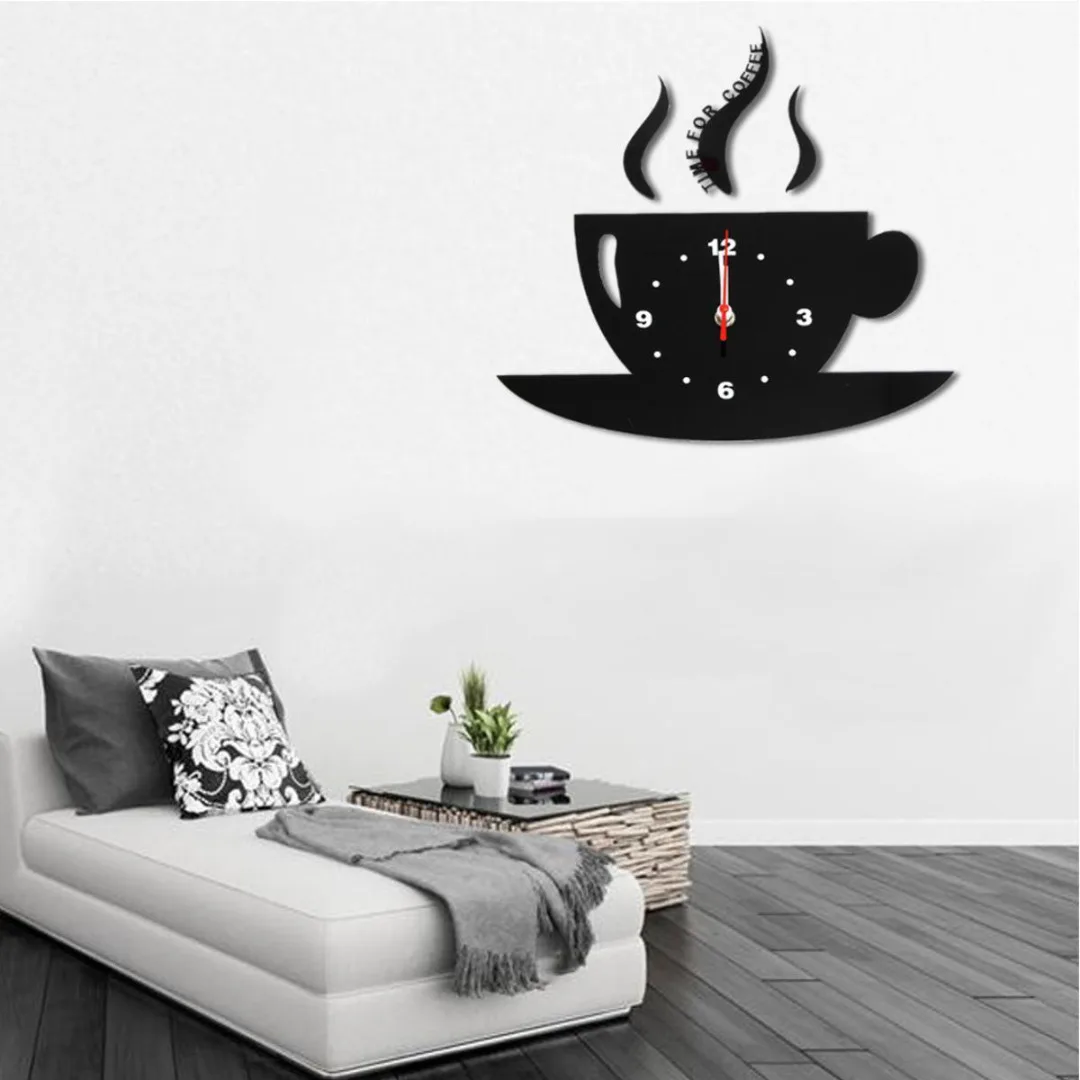 JX-LCLYL 3D DIY Mirror Wall Clock Home Decor Creative Modern Design Acrylic  Coffee Cup Living Room Decorative Time for Coffee