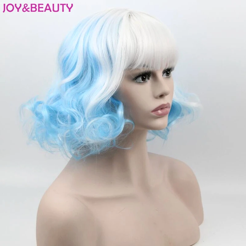 JOY& BEAUTY, 20 см, белый, синий, смешанный, белый, красный, короткие кудрявые синтетические волосы, парики для косплея, для Harajuku, вечерние, парик, термостойкие волосы