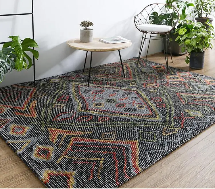 Индийский шерстяной ковер, скандинавский геометрический ковер для гостиной, домашний декор, ковер, Прямоугольная подушка для дивана, стол, ковер для учебы, коврик, кровать, рядом с ковриком