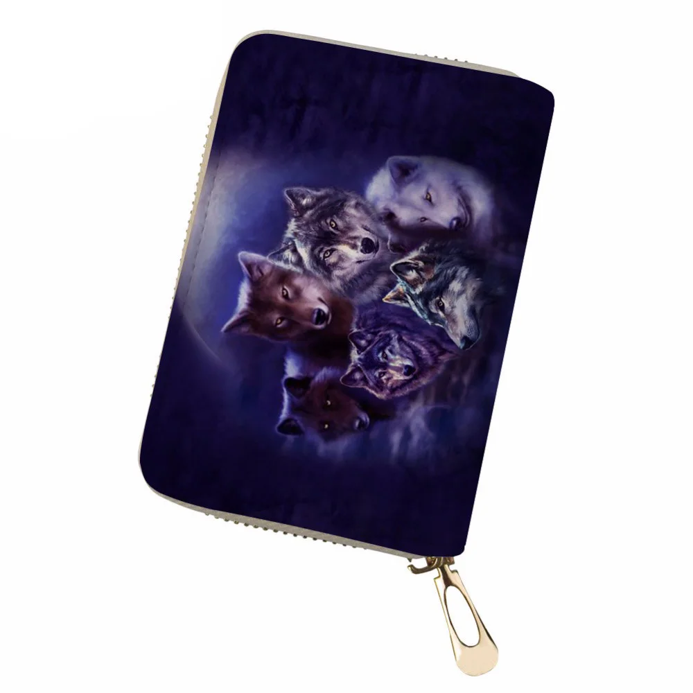 

NOISYDESIGNS Women Credit Card Holder Wolf Print PU Leather Card ID Holder Ladies Business Card Holder Fashion Card Storage Case