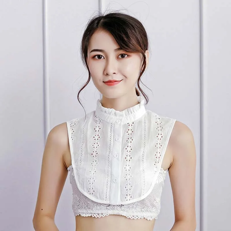 

Fashion Simple Fake Collar Clothing Decorative Collar White Fungus Hollow Six-leaf Flower Fake Stand Tie Cotton Women Collar