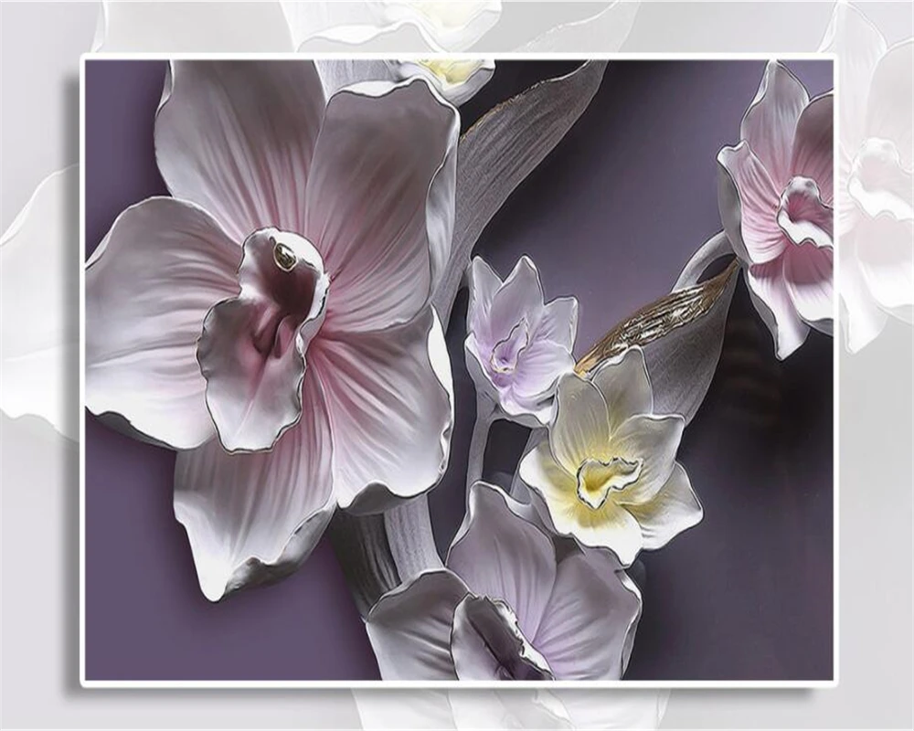 beibehang Custom Wallpaper Home Decorated Living Room Bedroom Mural 3D Relief Large Orchid TV Background Decorative 3d wallpaper beibehang Custom Wallpaper Home Decorated Living Room Bedroom Mural 3D Relief Large Orchid TV Background Decorative 3d wallpaper