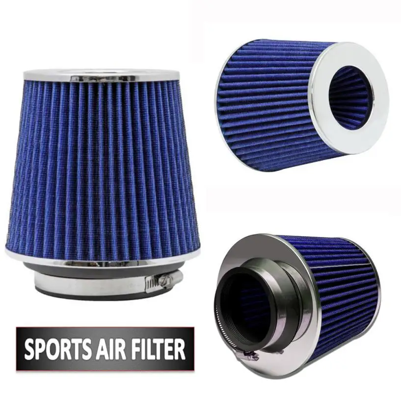 

Blue Universal Chrome Finish Car Air Filter Induction Kit High Power Sports Mesh Cone Universal Chrome Finish Air Filter Z1115