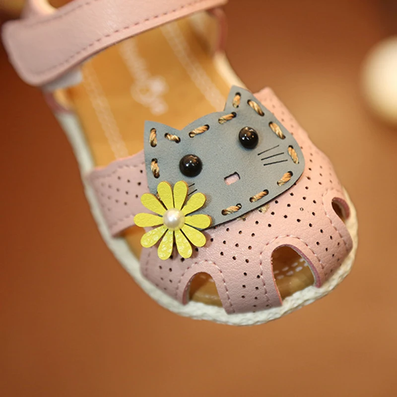 Newest Summer Kids Shoes 2019 Fashion Leathers Sweet Children Sandals For Girls Toddler Baby Breathable Hoolow Out Cat Shoes