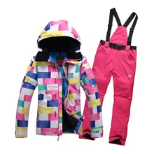 NEW Women’s Winter Jackets Ski Suits Waterproof Windproof Softshell Coats Snowboard Plaid Jacket and Ladies Pants free delivery