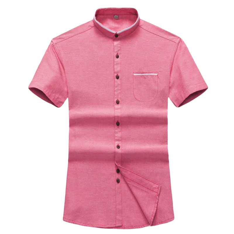 Для мужчин рубашка новый модный бренд стенд воротник Slim Fit рубашки для мальчиков мужской мягкий удобные с короткими рукавами Повседневная