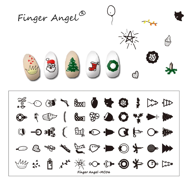 Finger Angel 1 шт. рождественские пластины для штамповки ногтей изображение штамп уникальный мультфильм Лось Снежинка 6*12 см DIY ногтей шаблон пластины