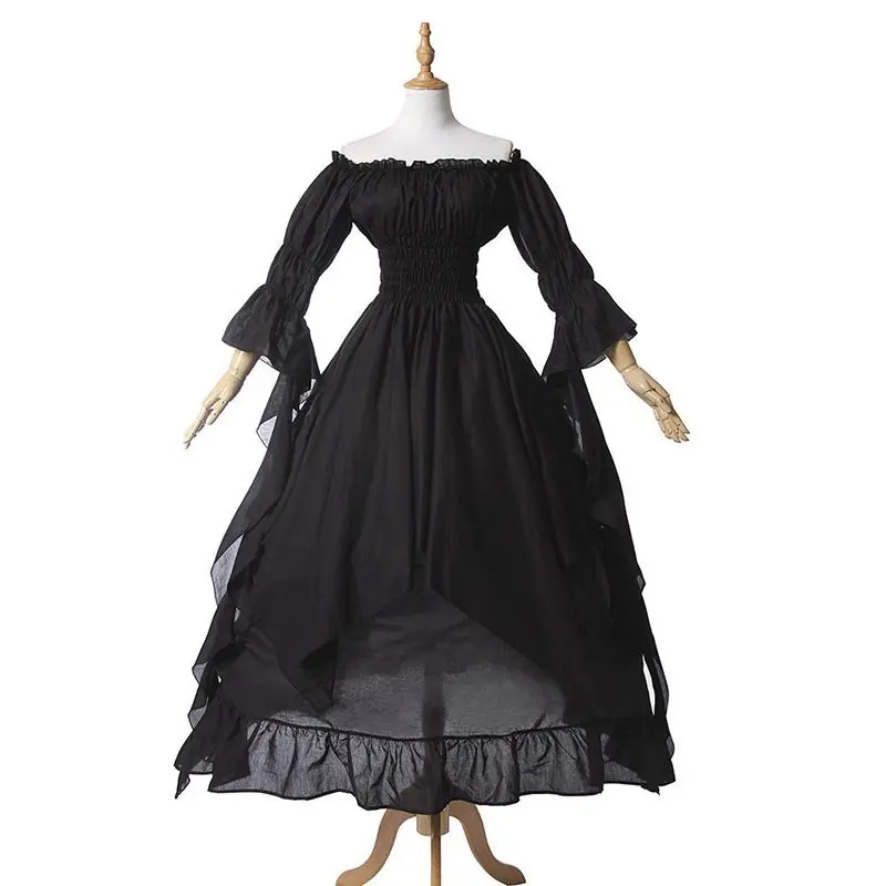 Женские платья больших размеров, Свободный пуловер принцессы с рукавами, простая женская мода, черные готические вечерние платья, Длинное Элегантное белое платье - Цвет: Черный