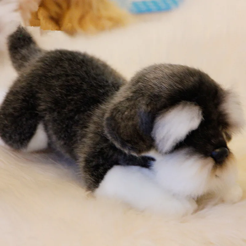 Dorimytrader quality soft simulation animal Schnauzer plush toy mini stuffed lying animal dog toy baby gift decoration 36x15x13cm DY50139 (1)