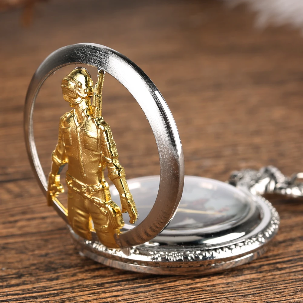 Специальные PUBG тематические карманные часы для мужчин Золотой истребитель выдалбливают часы для обувь мальчиков кварцевые цепочки и ожерелья цепочк
