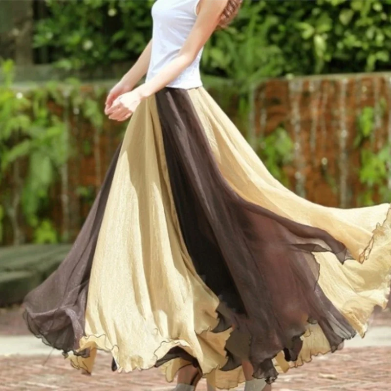 2019 женские длинные шифоновые плиссированные юбки с высокой талией цветная юбка с оборками Длинная летняя юбка макси в стиле бохо Saia Longa Faldas