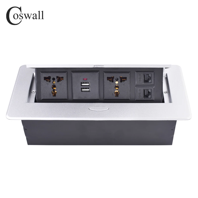 Coswall Zinc Alloy Plate Pop Up 2 Universal Socket For Eu Uk Chile