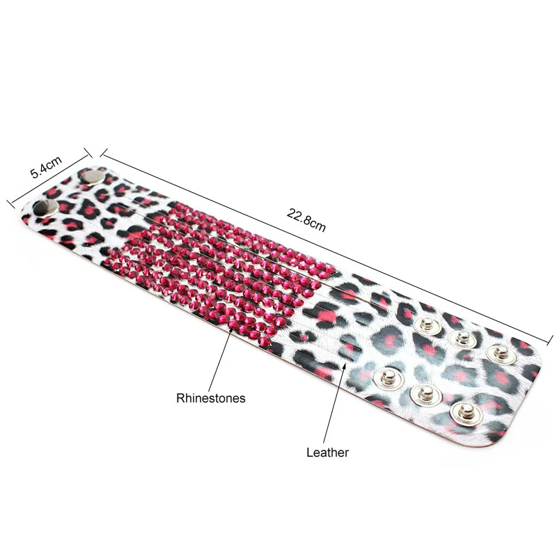 Браслеты со стразами для женщин многослойные горный хрусталь Леопард широкий кожаный браслет модные ювелирные изделия - Окраска металла: pink