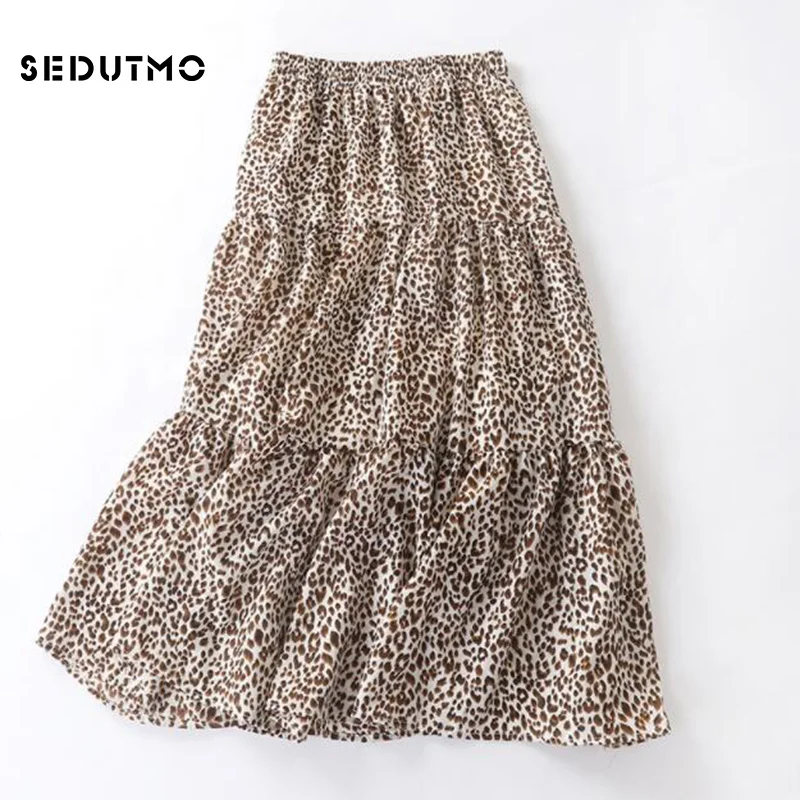 

SEDUTMO Spring Leopard Chiffon Skirts Women Pleated Tutu Skirt High Waist Summer Elastic Casual Midi Skirt ED748
