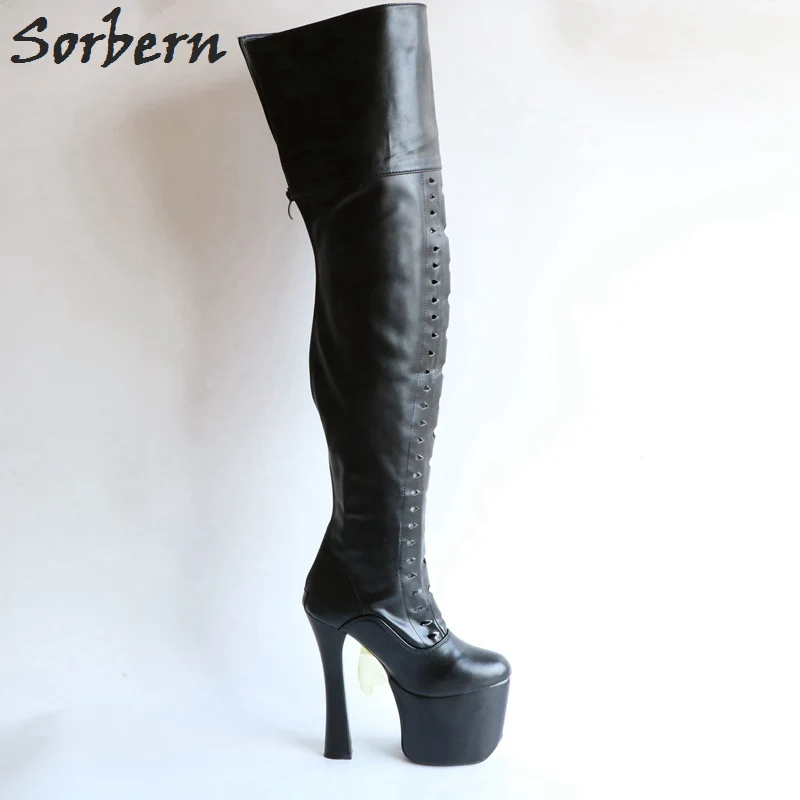 Mate custom Negro 20 Plataforma Hueco Service Cm Zapatos Botines De Botas Sorbern 10 Fetiche Tamaño Unisex Verano Mujer Negro Larga Plus Cm Rw44pq5