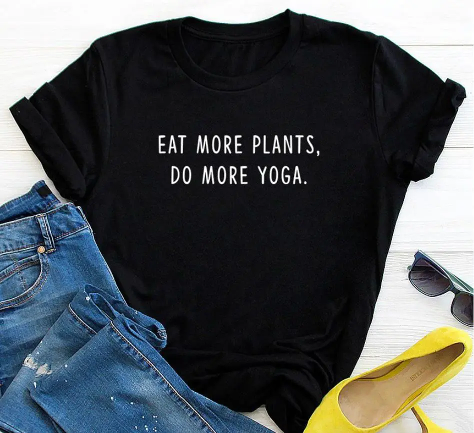 Женская футболка с принтом Eat More растения do more yoga хлопковая Повседневная забавная