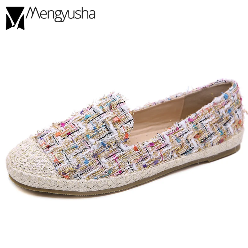 flat mixed color velour fisherman shoes women handwork straw rope weave ...
