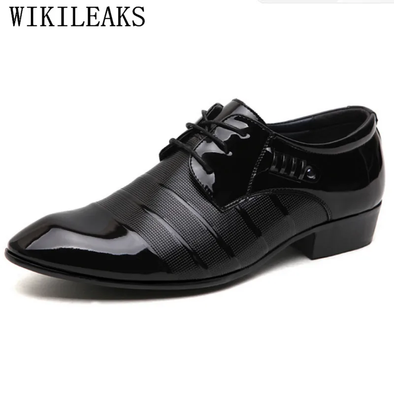 

Spring Autumn Mens Dress Shoes Patent Leather Casual Shoes Lace Up Pointed Toe Formal Wedding Shoes Male Oxford Shoes For Men