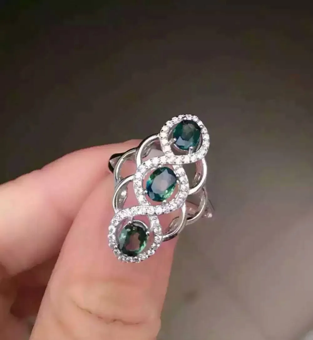 Natural blue sapphire stone gem Ring Natural olivine ring